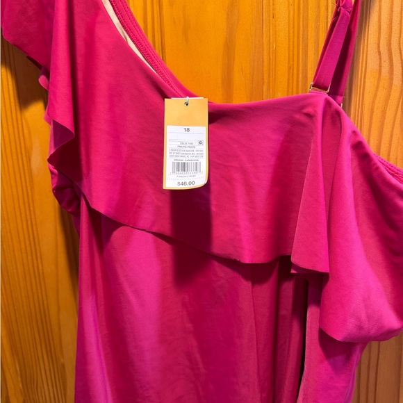 Pink One-Shoulder Ruffle Swimsuit - Picture 2 of 3
